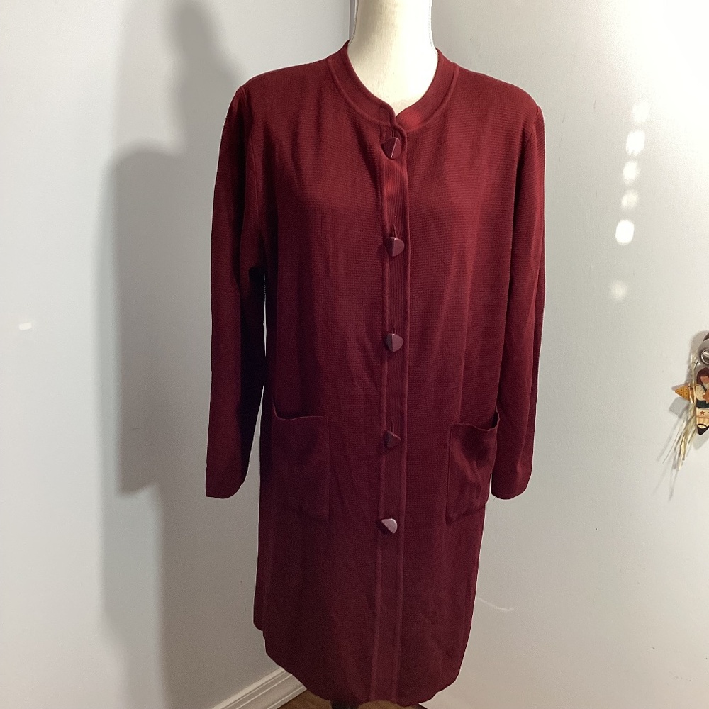 VTG MISOOK EXCLUSIVELY WOMAN SZ L KNIT BURGUNDY CARDIGAN BUTTON FRONT CARRER